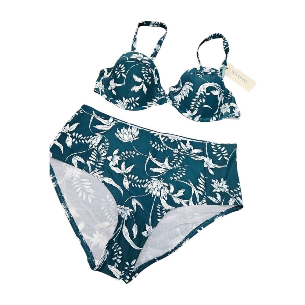 Sea Level Australia Bikini Womens size 12 NEW TAGS Emerald Green Floral 2 Piece - Picture 4 of 10